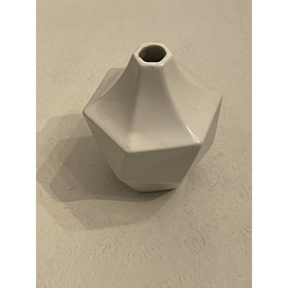 Anthropologie White Mini Vase Bud Geometric Origami Pattern 5” Ceramic Bisque